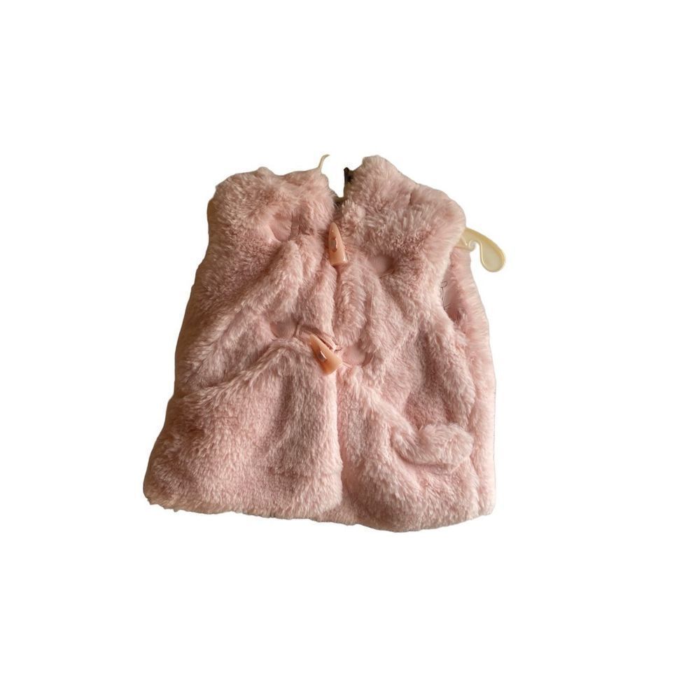 Catherine Malandrino light pink, faux fur teddy bear vest, size 3/6 months ￼